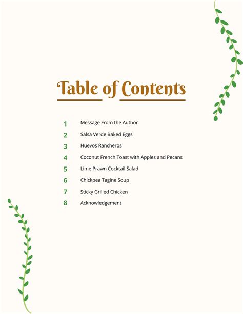 book table  contents