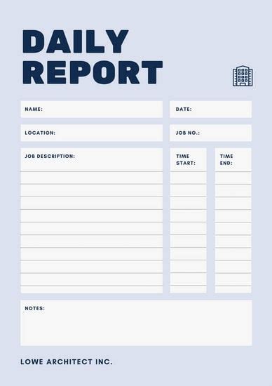 daily work report template  template ideas