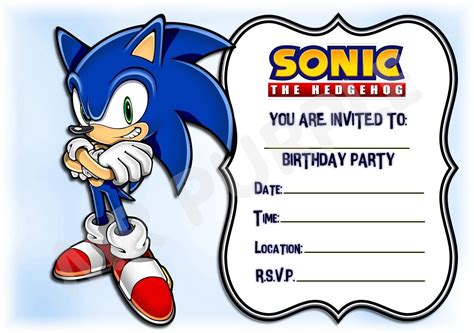sonic  hedgehog kids childrens party invitations   frame design