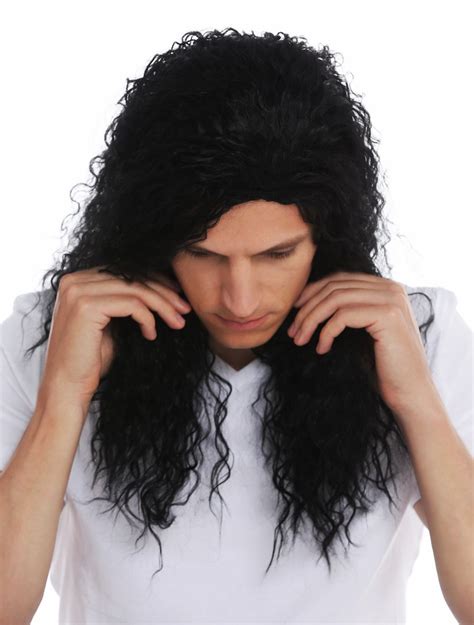 vk 33 1 wig man men long curly black parting hard rock heavy metal