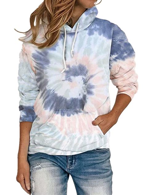 Wodstyle Plus Size Womens Tie Dye Hooded Sweatshirts Casual Long