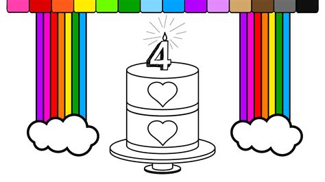 learn colors  kids  color rainbow heart birthday cake coloring