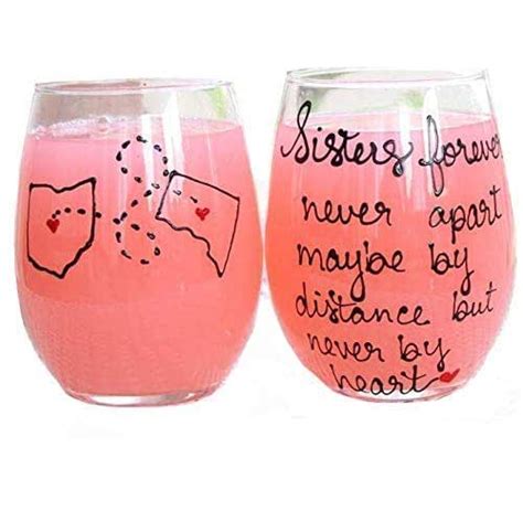 Sisters Long Distance Sister Wine Glass Personalized