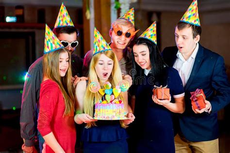 young peoples birthday party stock photo image  happy large