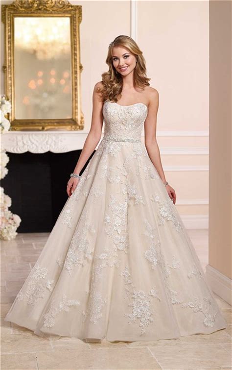 Ball Gown Strapless Champagne Satin Ivory Lace Wedding