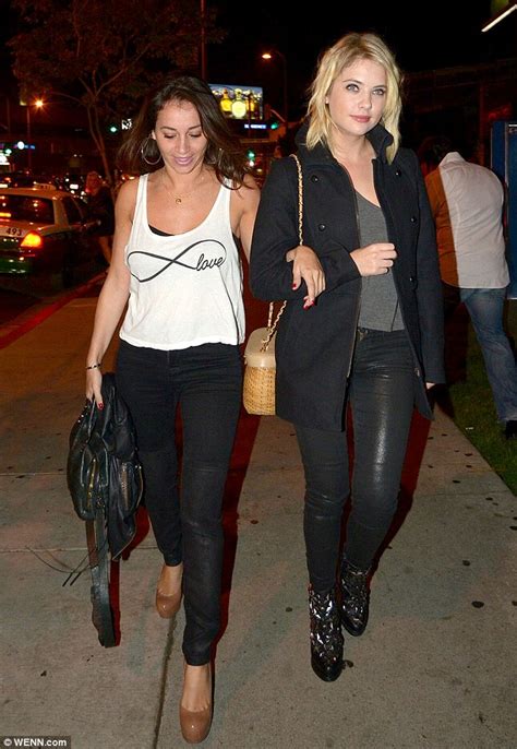 ashley benson pretty little liars actress shows off her long pins in tight leather trousers