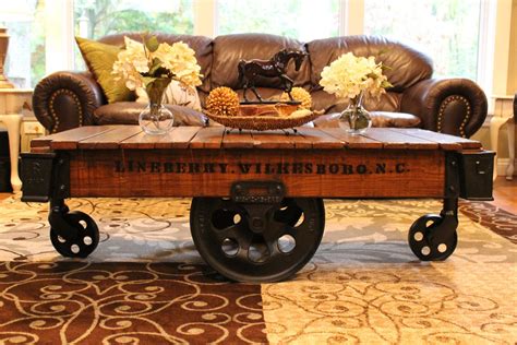 vintage restored lineberry factory cart coffee table