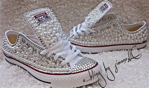 Converse De Bling Y Perlas Personalizado Adultos Zapatos Con Perlas