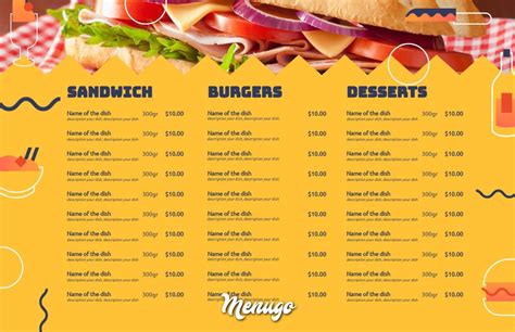 menugo sandwich menu template
