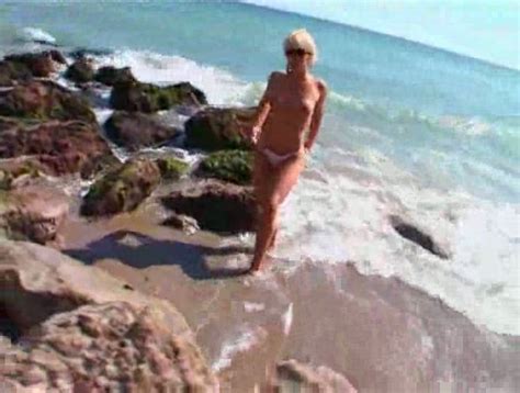 Sexy Horny Blonde Hottie Posing Half Naked On The Beach
