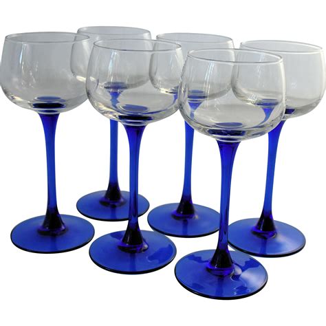 Luminarc Crystal Wine Glasses Cobalt Blue Sapphire Stems Made In France