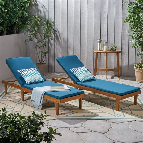 maddison outdoor modern acacia wood chaise lounge  cushion set   teak  blue
