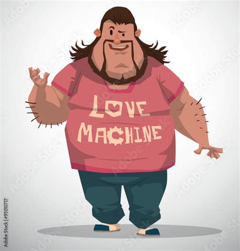 vector fat nerd cartoon image of big fat guy with dark hair and beard