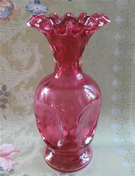 Cranberry Fenton Vase Pinched Crimped Pink Ruffled Glass From