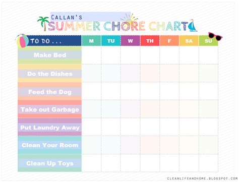 clean life  home freebie  handy summer chore chart