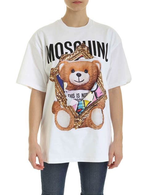 moschino cotton teddy bear frame t shirt in white lyst
