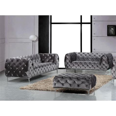 modern grey velvet tufted sofa loveseat set pc meridian furniture  mercer walmartcom