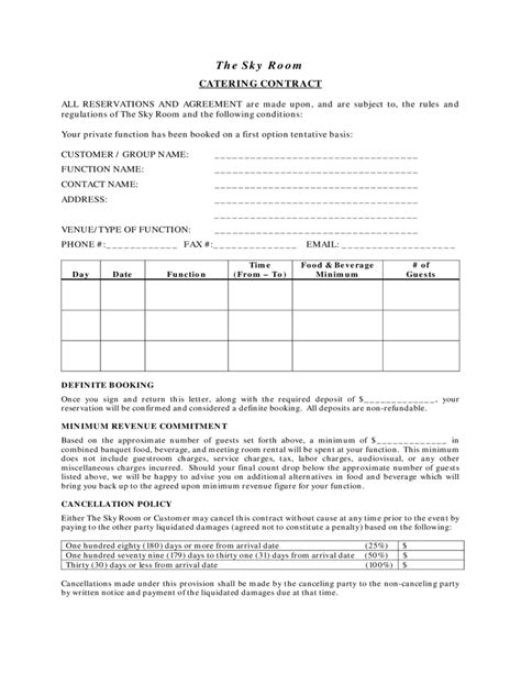 catering contract template   templates   word excel