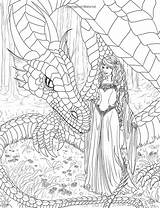 Coloring Pages Fantasy Adult Dragon Printable Elf Detailed Mermaid Mystical Color Fairy Adults Dragons Mythical Elves Colouring Fairies Print Books sketch template