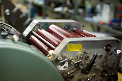 offset machine printing press yellow ink rollers stock image image