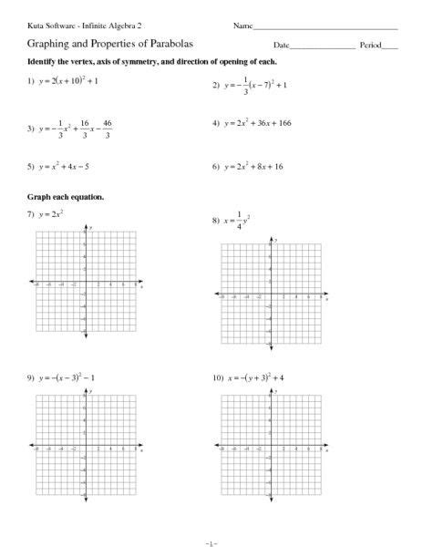 graphing quadratic functions  standard form worksheet answers