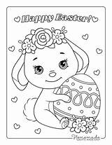 Coloring Pages Spring Easter Bunny Printable Cute Easy Flowers Egg sketch template