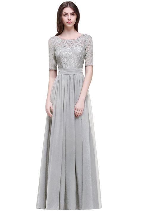 women lace chiffon evening cocktail dresses sleeves  bridesmaid