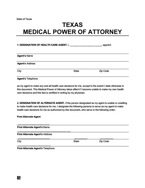 texas medical power  attorney  word legal templates