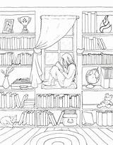 Coloring Pages Adult Bedroom Printable Solitude Deviantart Lineart Book Girls Books Kids Adults Colouring Girl Sheets Color Reading Cute House sketch template