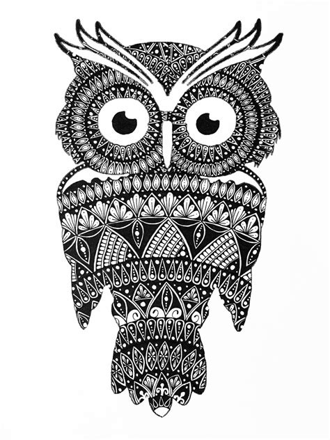 owl hand drawn mandala original mandala owl art owl decor etsy