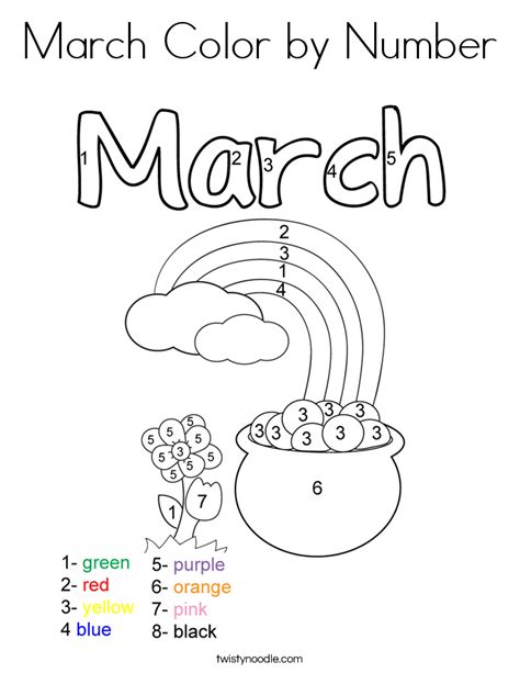 march color  number coloring page twisty noodle