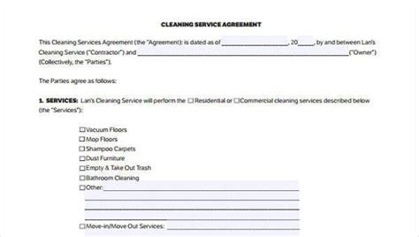 sample cleaning contract forms   ms word
