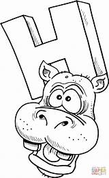 Hippo Hippopotamus Lowercase Supercoloring Kirjain Pobarvanke Worksheet Bubble sketch template