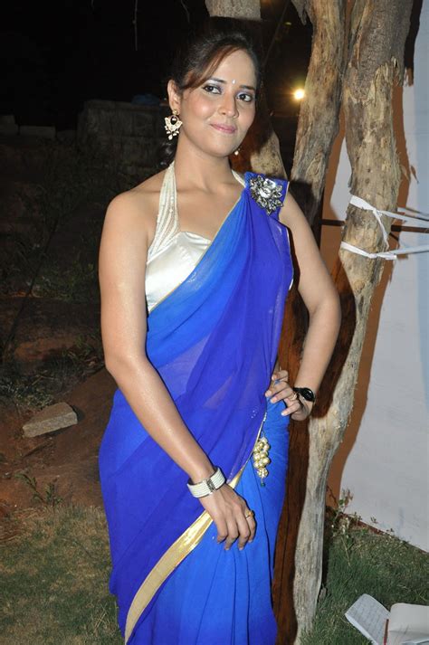 tv anchor anasuya latest hot blue saree images beautiful indian actress cute photos movie stills