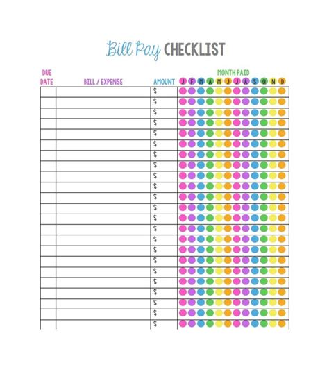 bill pay checklist template  bill pay checklist paying