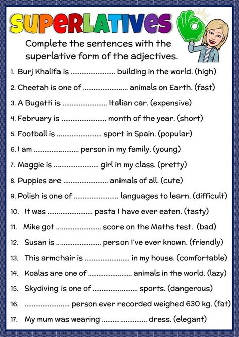 suoerlatives interactive worksheet superlative adjectives teaching