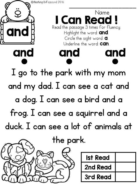 reading printables  kindergarten
