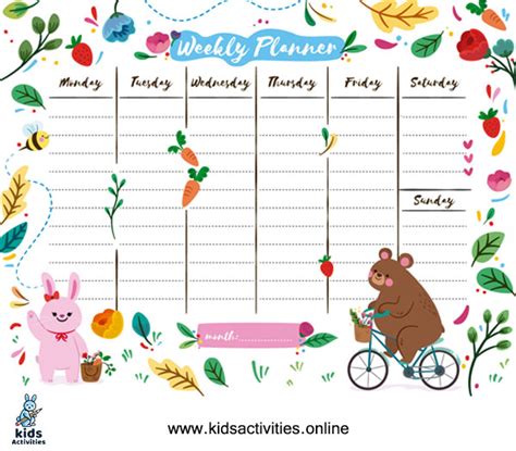printable weekly planner   kids activities