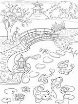 Japanese Coloring Pagoda Pages Drawing Japan Nature Landscape Getdrawings Pond Cartoon Children Book Adults Mountain sketch template