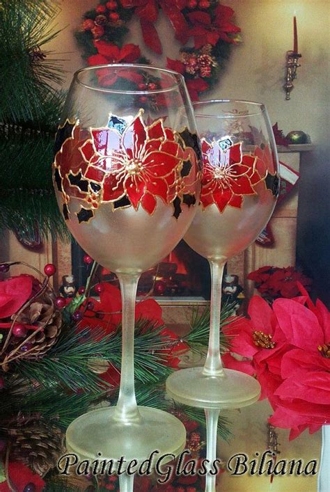 Set Of 2 Hand Painted Christmas Unique Wine Toasting Glasses Etsy