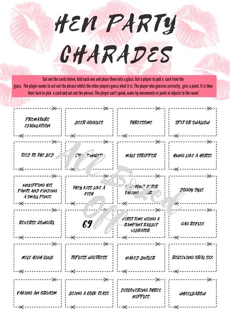 Hen Bridal Party Charades Group Game X48 Charade Cards Etsy