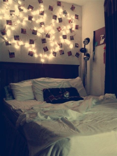my romantic bedroom i used string lights clothes pins and pictures of me with my friends