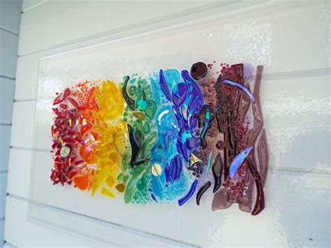 Handmade Fused Glass Wall Art Panel Just Like A Forming Rainbow