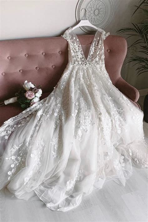 elegant a line v neck long backless lace beach wedding dress ombreprom