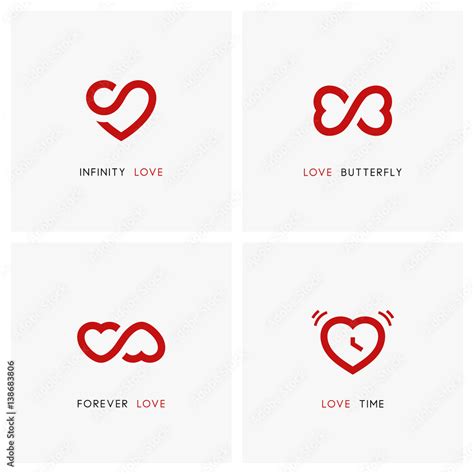 love vector logo set red hearts time  infinity symbols valentine