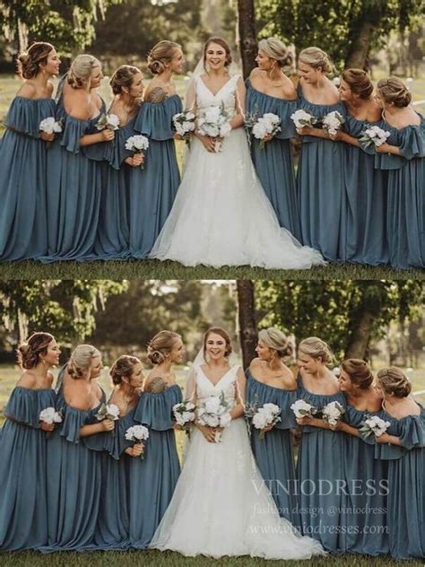 cheap slate blue long bridesmaid dresses   shoulder vb bridesmaid dresses long blue