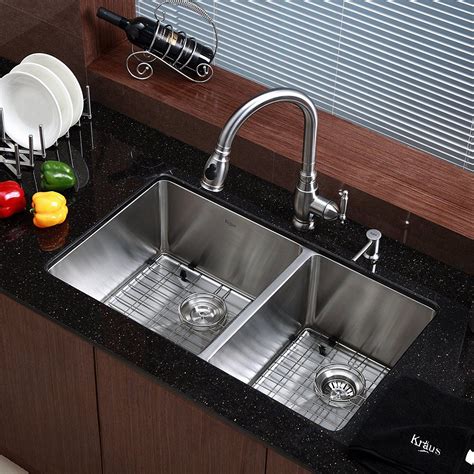 kraus standard pro    gauge undermount  double bowl stainless steel kitchen sink