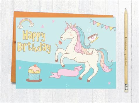 unicorn birthday card unicorn printable instant  etsy