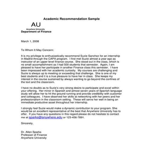 recommendation letter  internship student sample onvacationswallcom