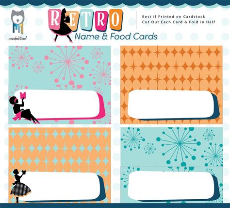 food placeholders printables blank labels retro party etsy